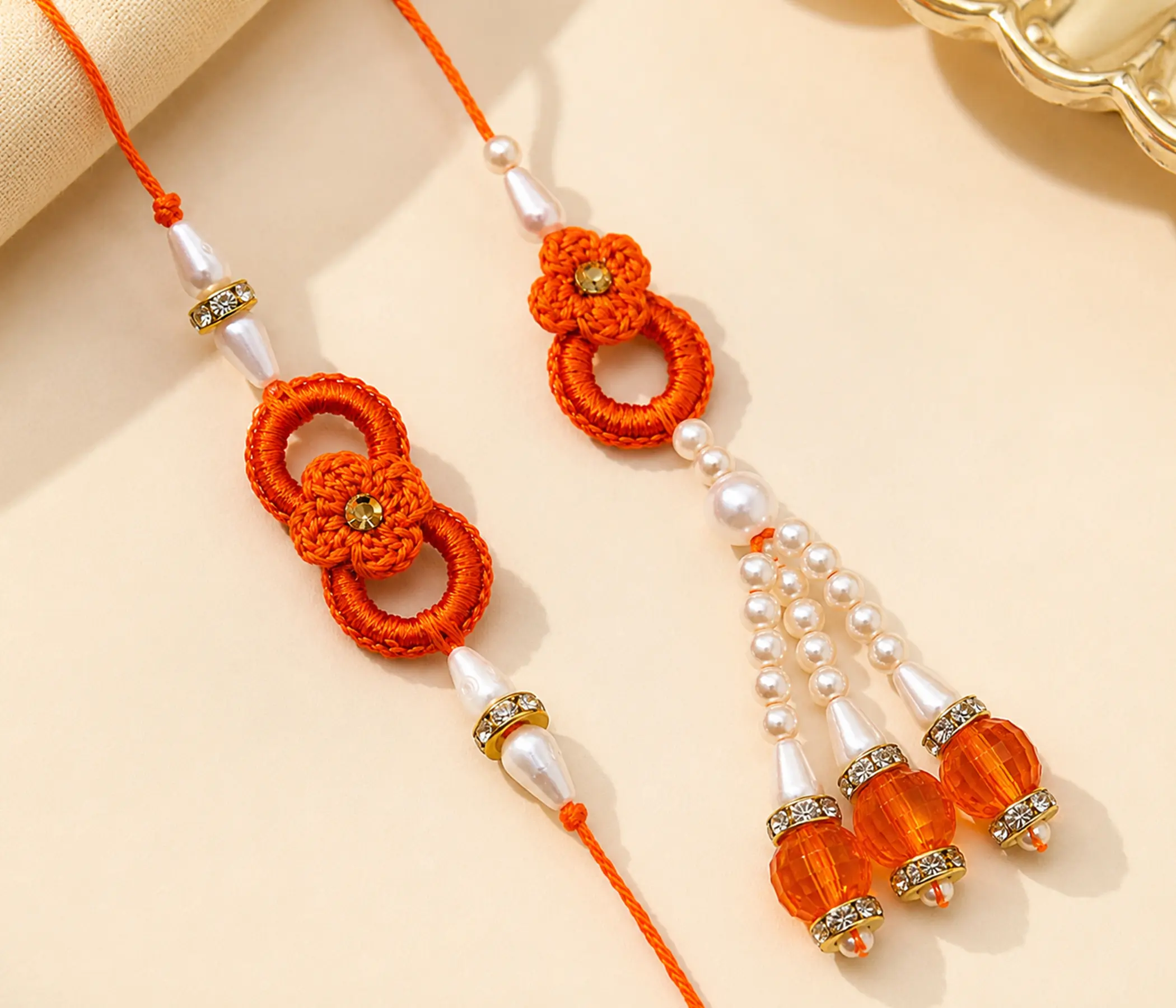 Handmade Interlocking Crochet Bhai Bhabhi Rakhi Set for Raksha Bandhan